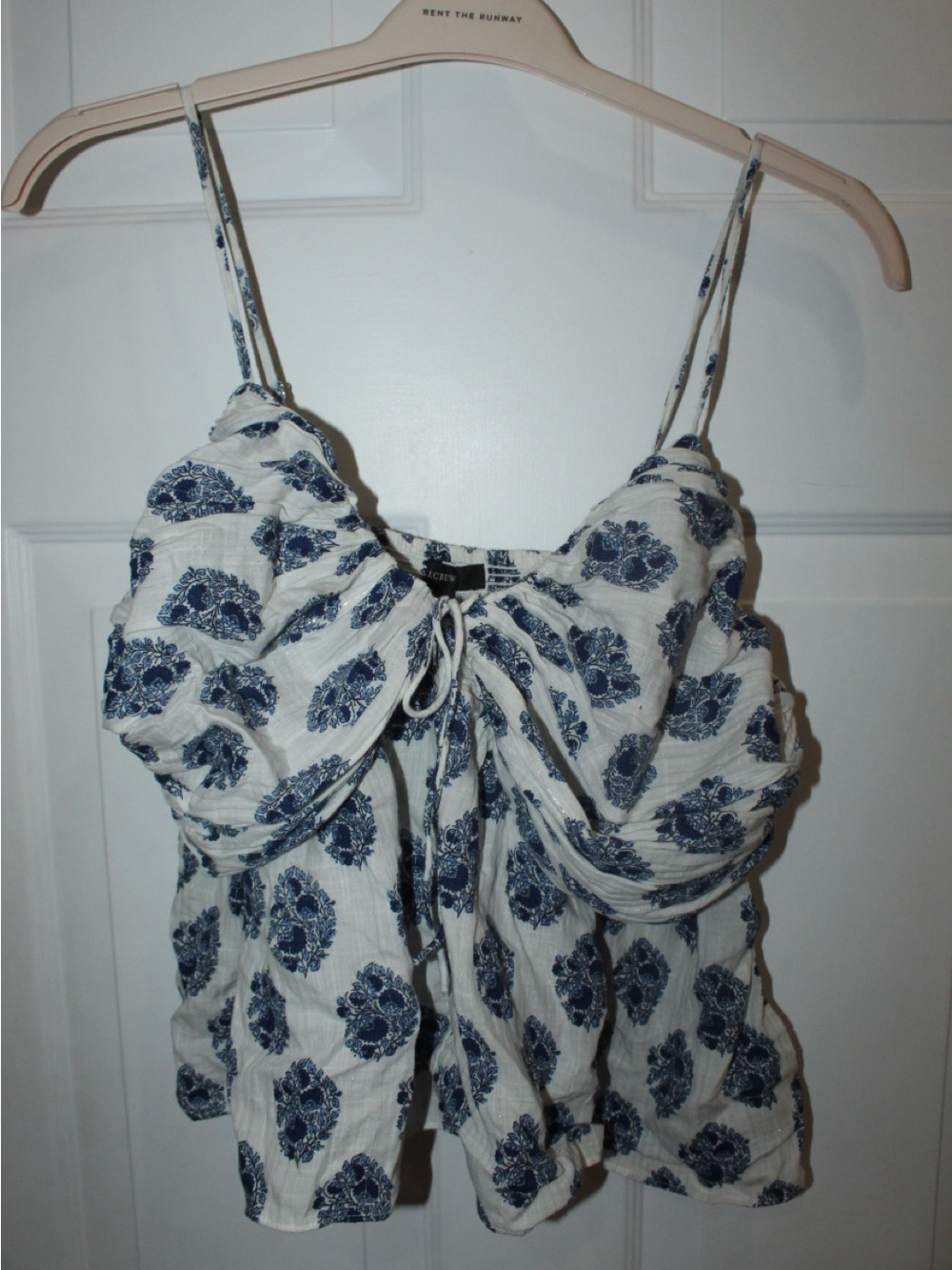 J. Crew White and Blue Floral Tie-Front Spaghetti Strap Camisole